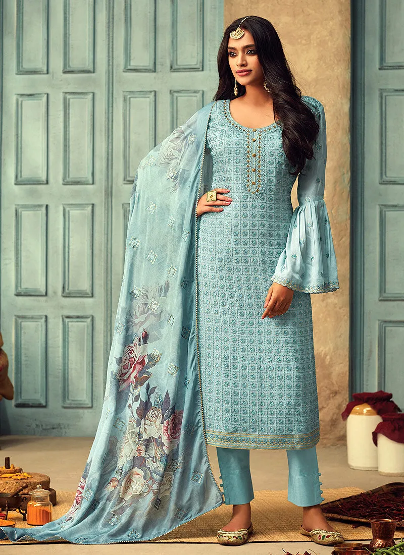 Sky Blue Designer Pakistani Salwar Kameez