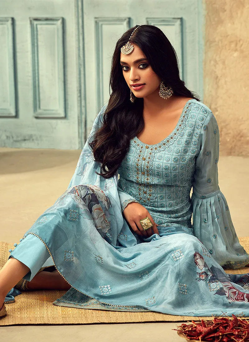 Sky Blue Designer Pakistani Salwar Kameez