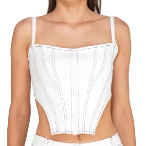 SLAY. Women's White Denim Zip up Corset