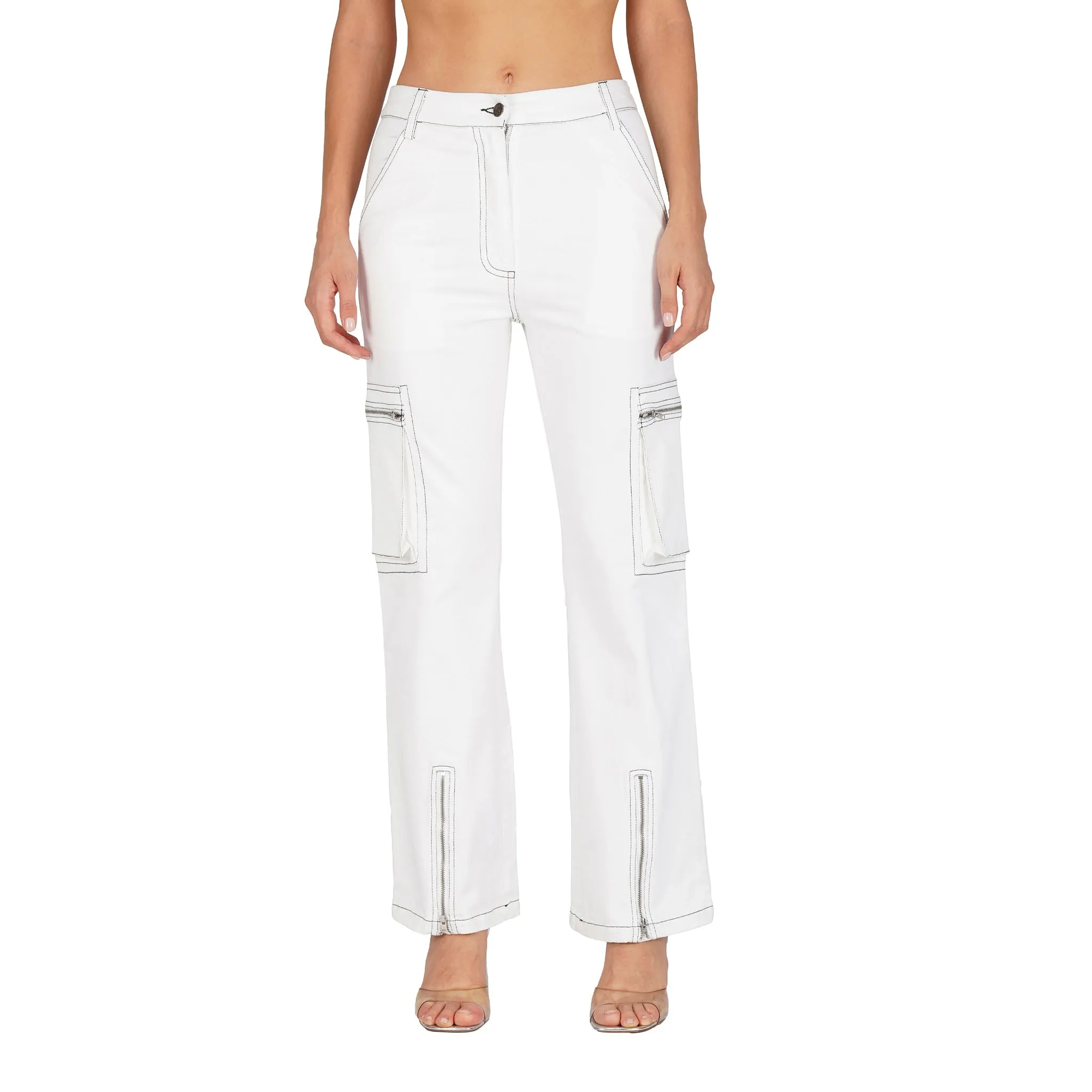 SLAY. Women's White Denim Zip up Corset