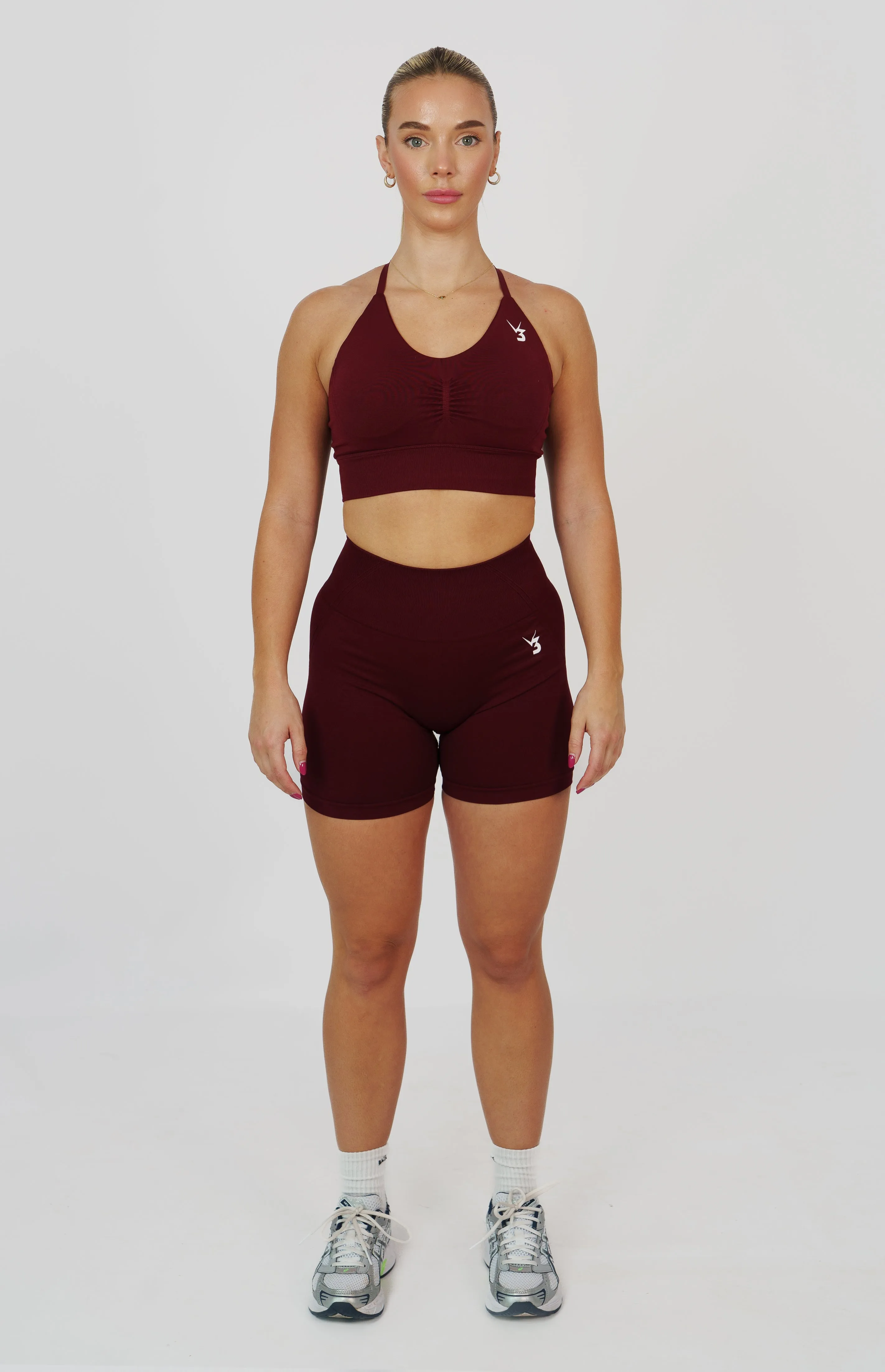 Tempo Seamless Scrunch Shorts & Multi-Way Sports Bra Set - Pomegranate Red