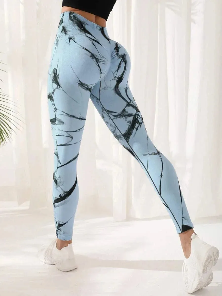 Tie Dye Sports Fitness Leggings Women High Waist Peach Hip Lift Seamless Leggings Jacquard Yoga Pants Gym Clothing 2023 New