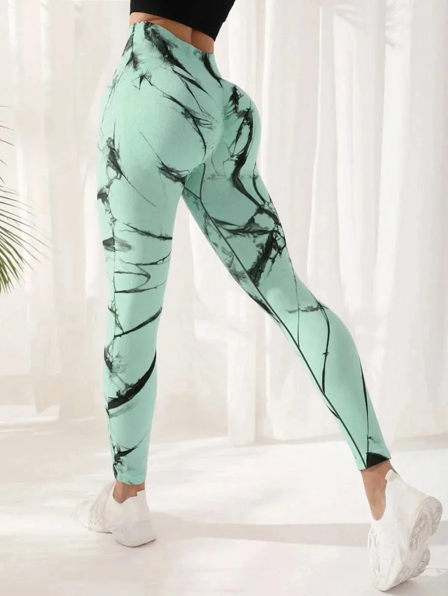 Tie Dye Sports Fitness Leggings Women High Waist Peach Hip Lift Seamless Leggings Jacquard Yoga Pants Gym Clothing 2023 New