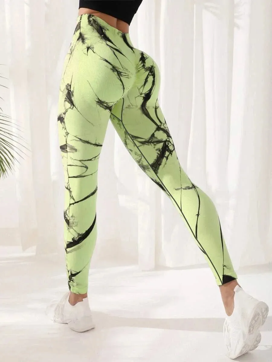 Tie Dye Sports Fitness Leggings Women High Waist Peach Hip Lift Seamless Leggings Jacquard Yoga Pants Gym Clothing 2023 New