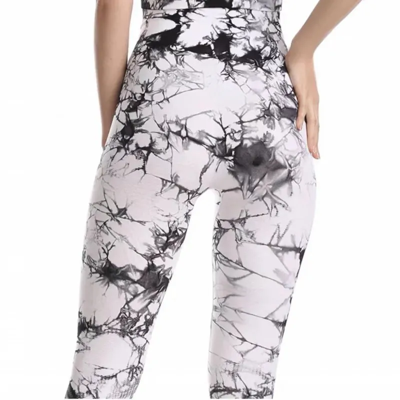 Tie Dye Yoga Pants Sport Leggings Women High Waist Hip Lift Seamless Jacquard Running Fitness Workout Gym Clothing