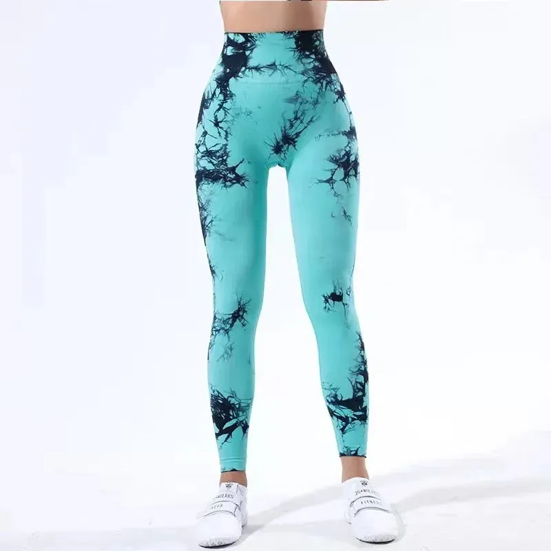 Tie Dye Yoga Pants Sport Leggings Women High Waist Hip Lift Seamless Jacquard Running Fitness Workout Gym Clothing