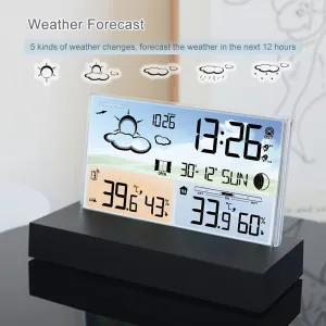 Transparent Glass Weather Thermometer Clock Color Screen RF Wireless Multi-function Weather Forecast Indoor Outdoor Thermometer Electronic Alarm Clock