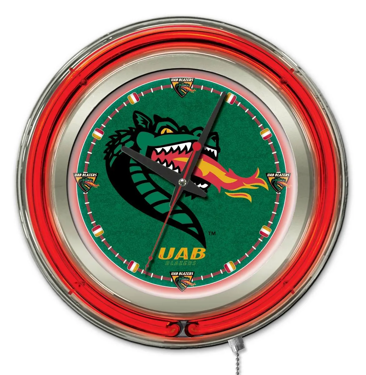 UAB Blazers HBS Neon Red Green College Battery Powered Wall Clock (15")