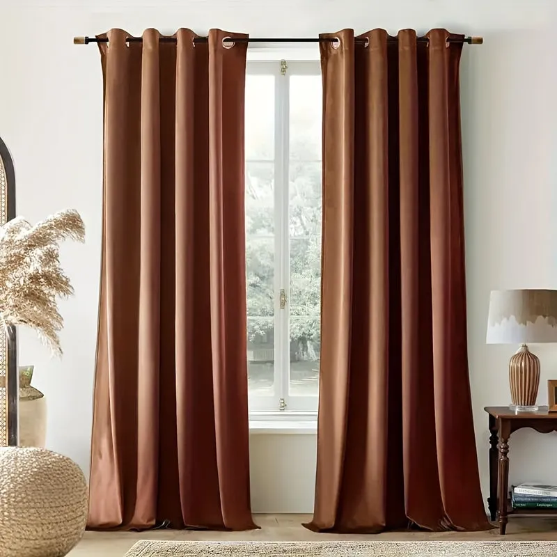 Velvet Curtains Brown Room Darkening Curtains 2 Panel Set Super Soft Luxury Grommet Curtains Thermal Insulated Blackout Drapes For Living Room Bedroom