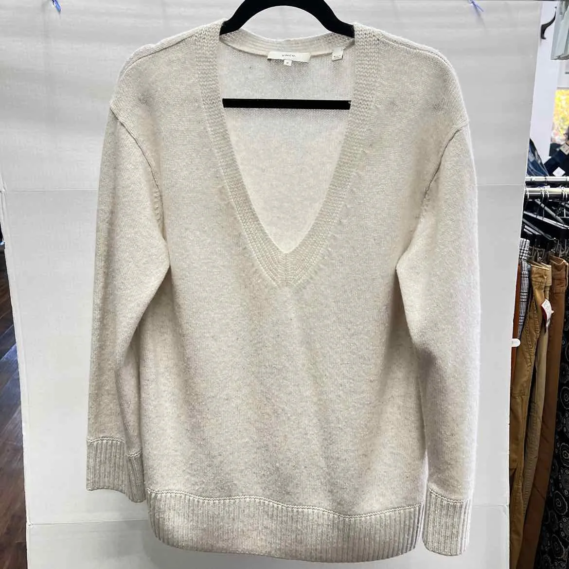 VINCE Cashmere V Neck Women's Sweaters Women Size M Cream Sweater