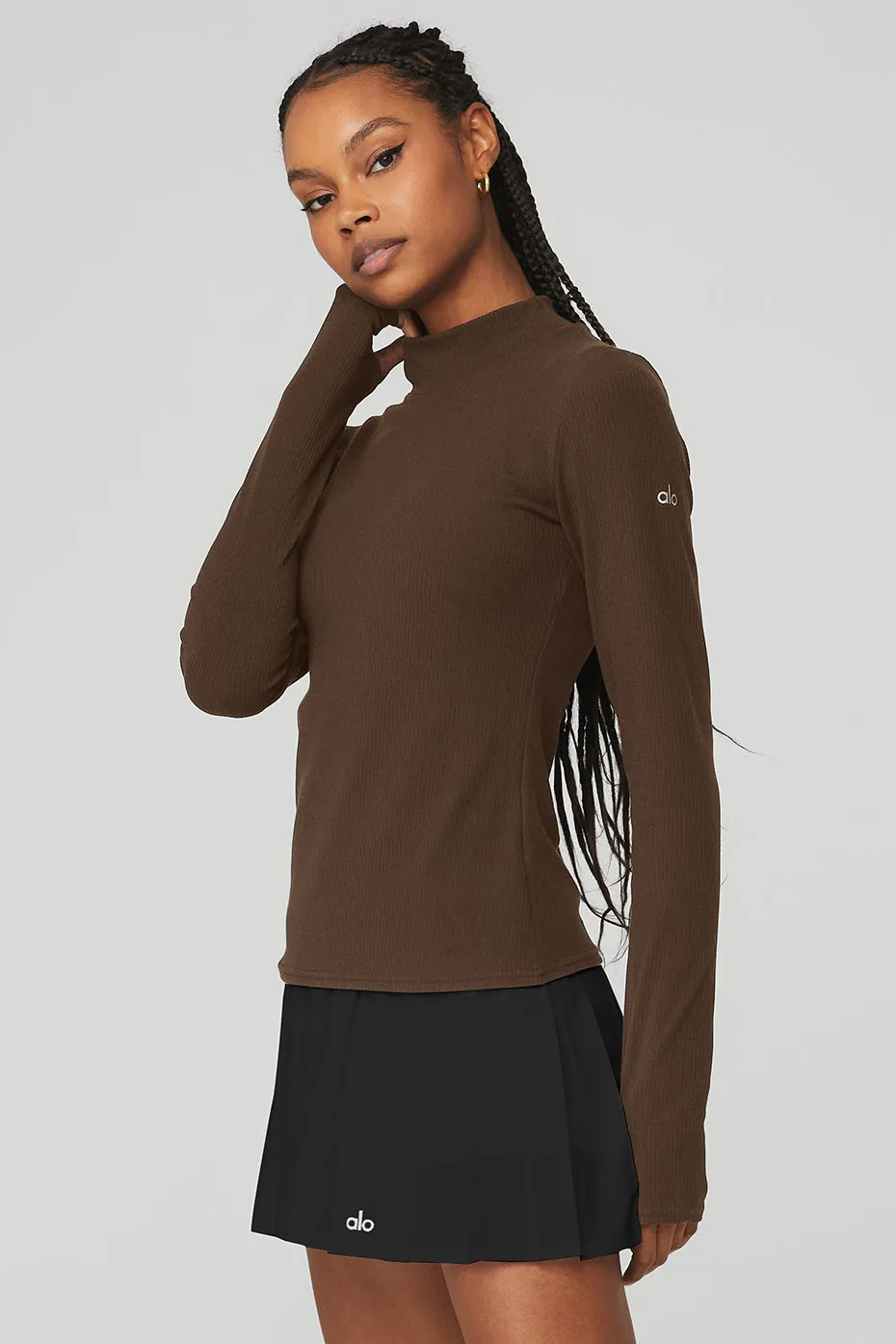 Wellness Rib Mock Neck Long Sleeve - Espresso