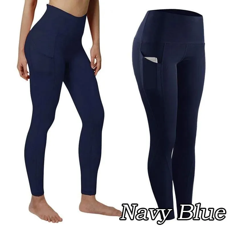 Women Seamless Elastic Yoga Pants Female High Waist Solid Color Pocket Leggings Fashion Casual Workout Sport Joggers Gym Tights