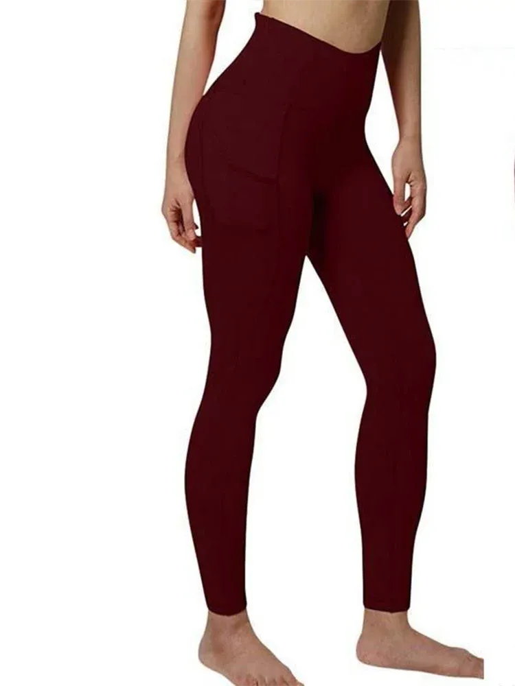 Women Seamless Elastic Yoga Pants Female High Waist Solid Color Pocket Leggings Fashion Casual Workout Sport Joggers Gym Tights