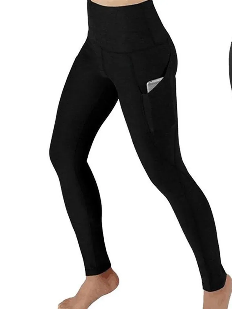 Women Seamless Elastic Yoga Pants Female High Waist Solid Color Pocket Leggings Fashion Casual Workout Sport Joggers Gym Tights