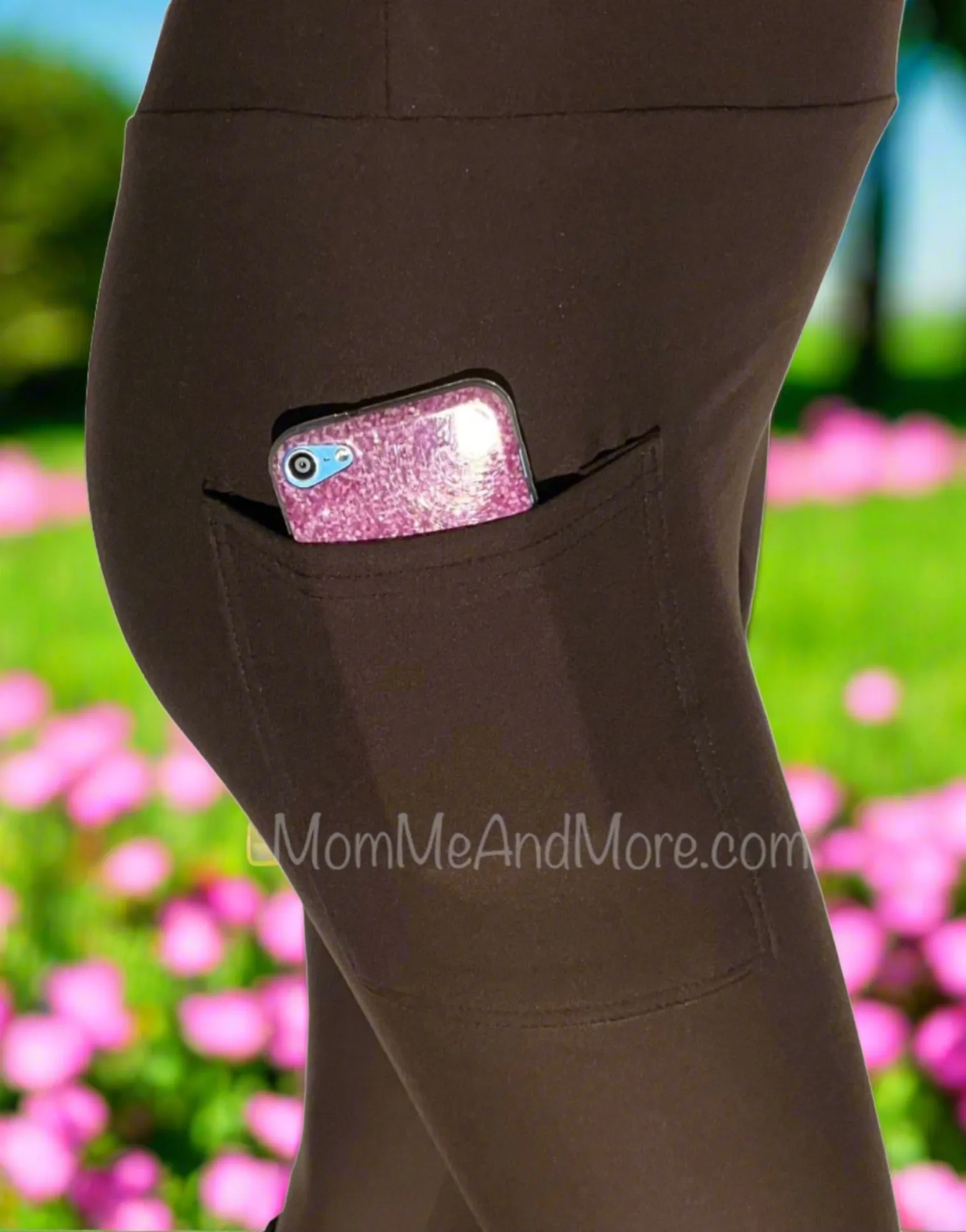 Womens Brown Pocket Leggings, Soft Yoga Pants, Sizes OS/TC, Yoga Waist, Exclusive Leggings