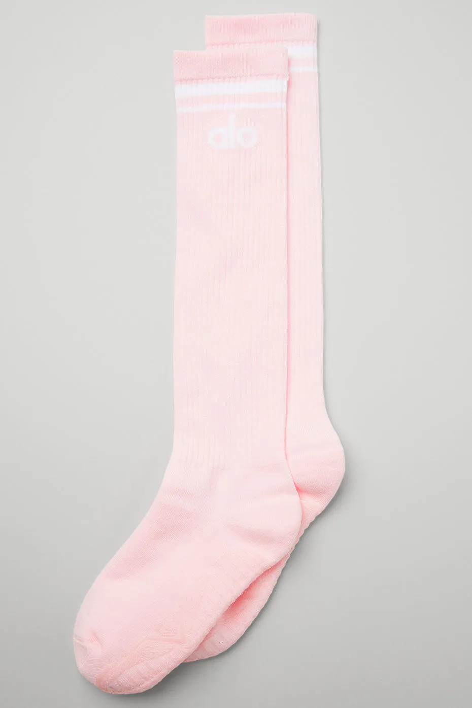 Women's Knee-High Throwback Barre Sock - Powder Pink/White