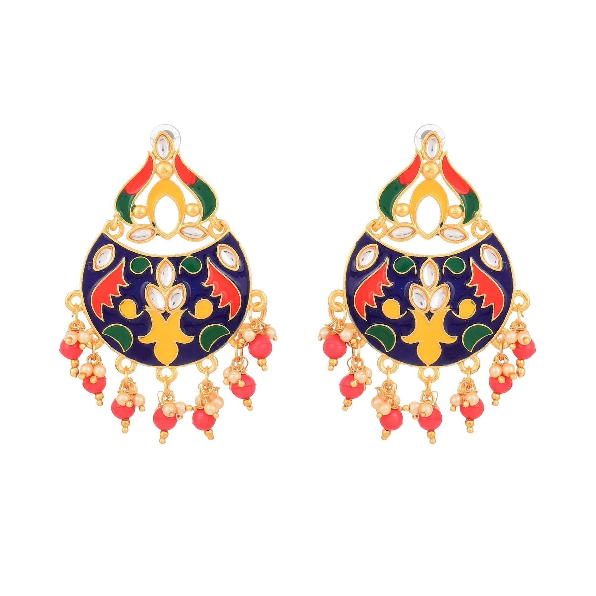 Yellow Chimes Beautifully Enamelled Stylish Gold Plated Meenakari Chandbali Earrings for Women and Girls…