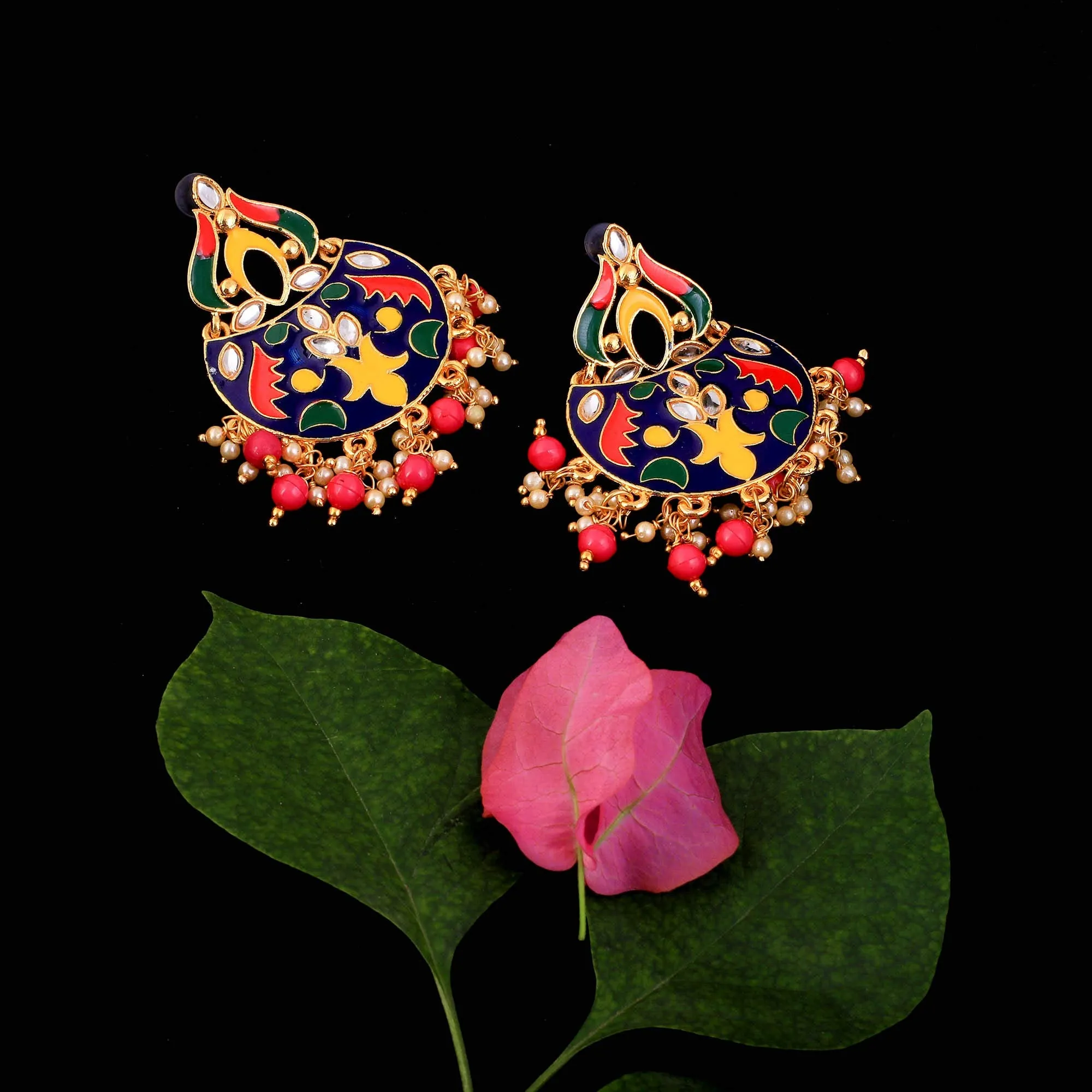 Yellow Chimes Beautifully Enamelled Stylish Gold Plated Meenakari Chandbali Earrings for Women and Girls…