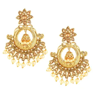 Yellow Chimes Stylish Traditional Pearl Drops Kundan Jadau Chandbali Earrings for Women and Girls