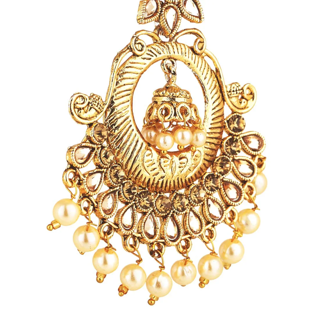 Yellow Chimes Stylish Traditional Pearl Drops Kundan Jadau Chandbali Earrings for Women and Girls