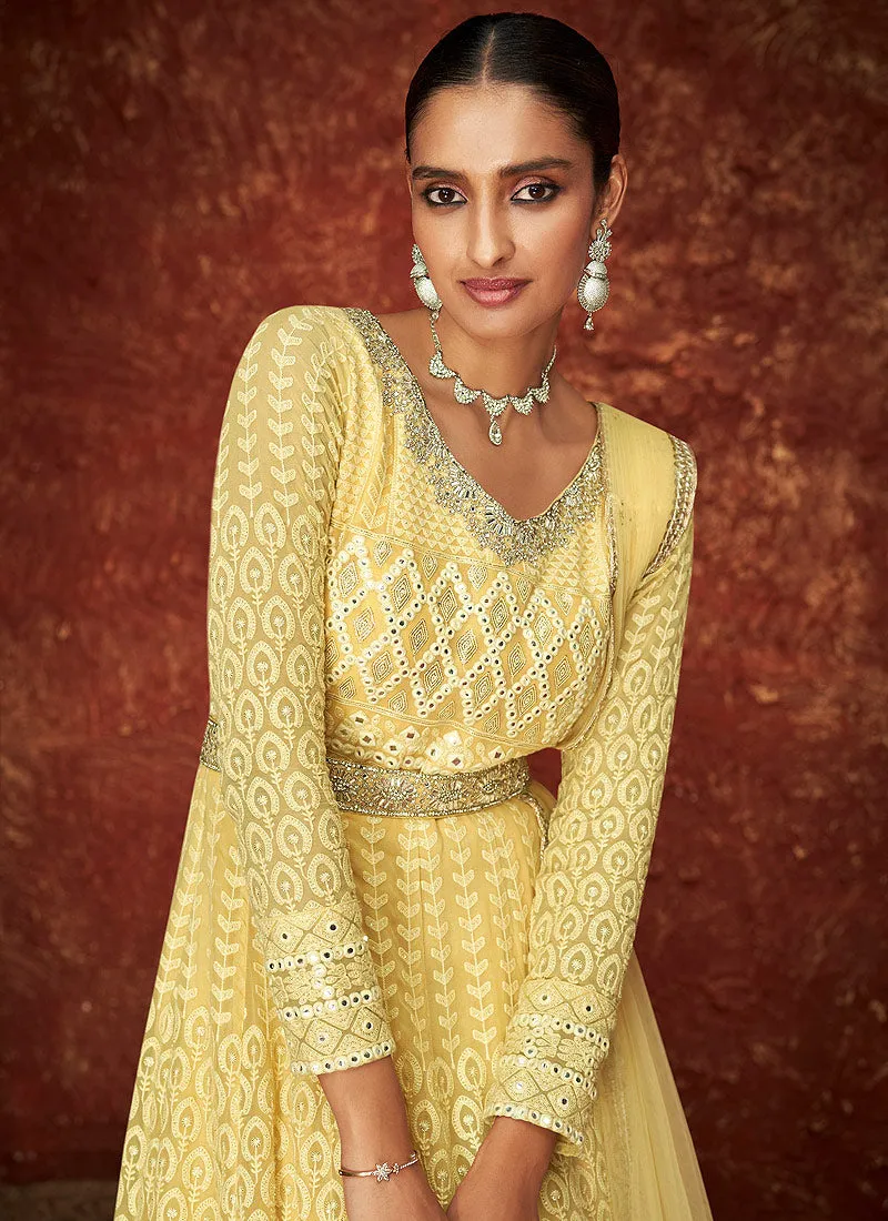 Yellow Lucknowi Embroidered Anarkali Suit